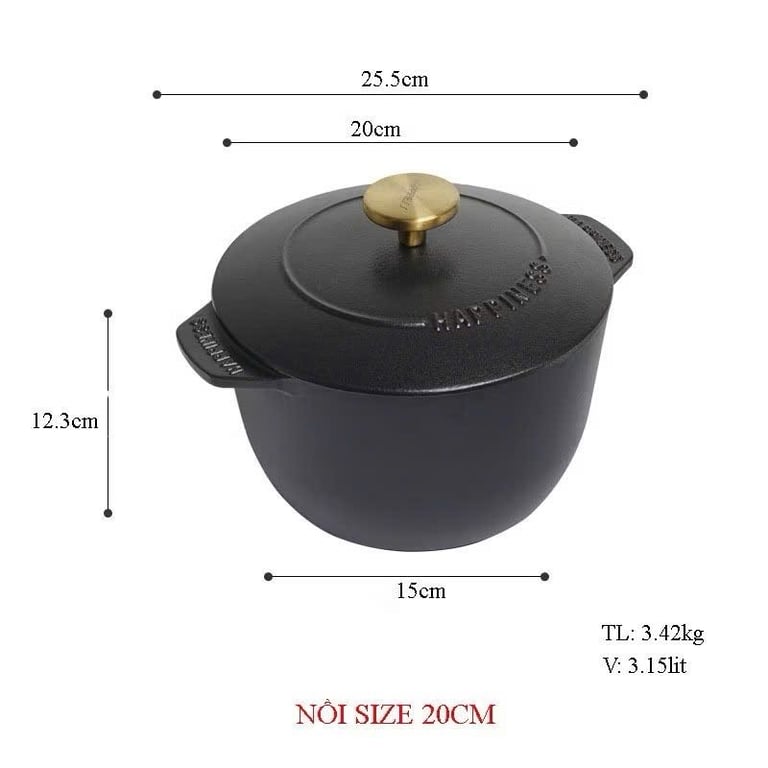 NỒI GANG ĐÚC NGUYÊN KHỐI CHỐNG DÍNH size 16-22cm