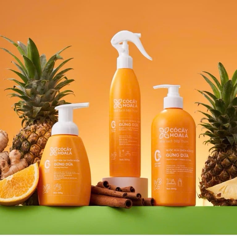 Bộ sản phẩm Nhà sạch bếp thơm Gừng Dứa CỎ CÂY HOA LÁ