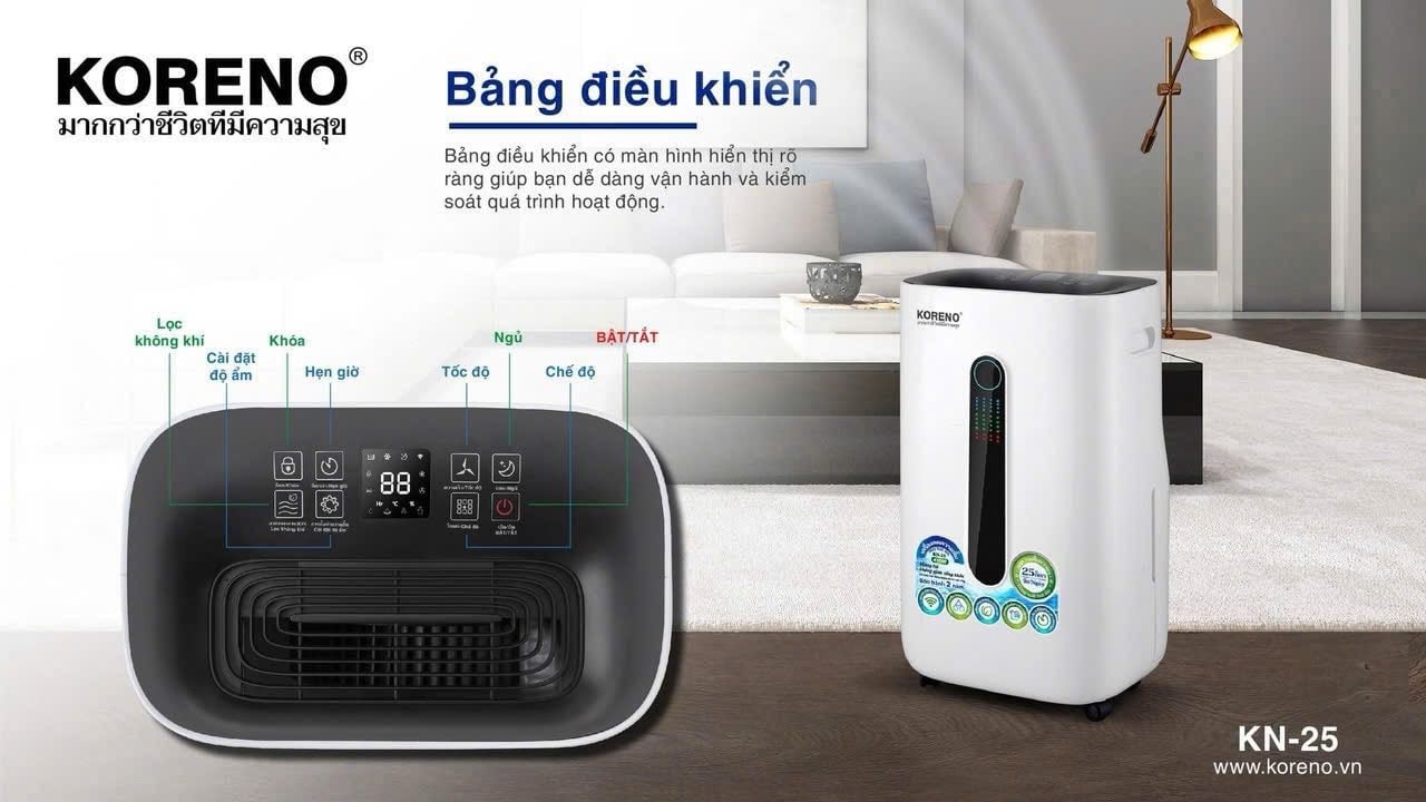 KN25 -  MÁY HÚT ẨM VÀ LỌC KHÔNG KHÍ KORENO 410W