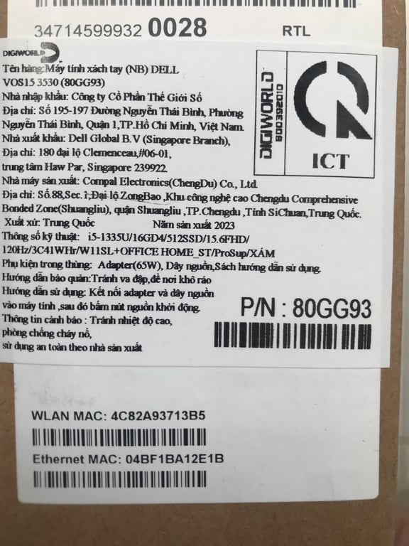 Laptop Xách Tay Nhật Bản DELL VOS15 3530 I5-1335U/ 16GD4/ 512SSD/ 15.6FHD/ 120HZ/ 3C41WHR/ W11SL+OFFICE HOME_ST/ PROSUP/ XÁM(80GG93) - 01Y