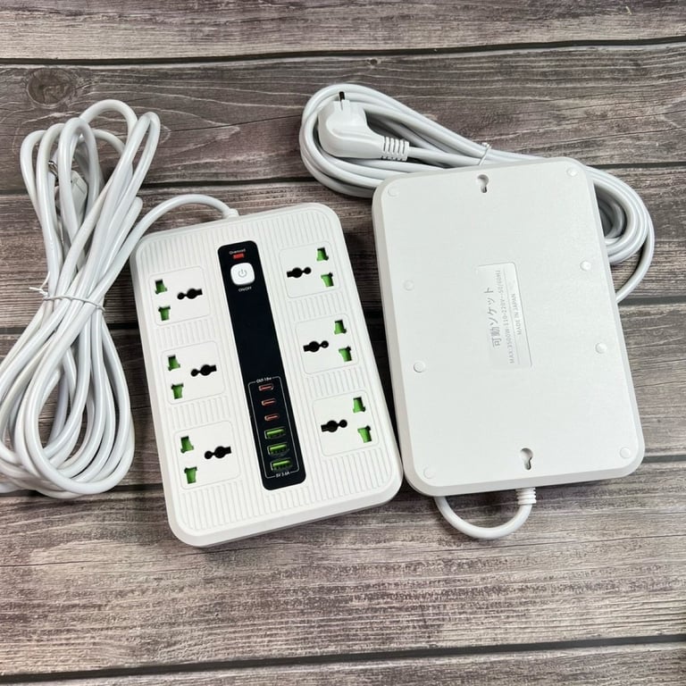 Ổ điện đa năng 6 ổ cắm lại còn cộng thêm 3 cổng USb, có luôn 3 cổng type - c sạc nhanh 18W
