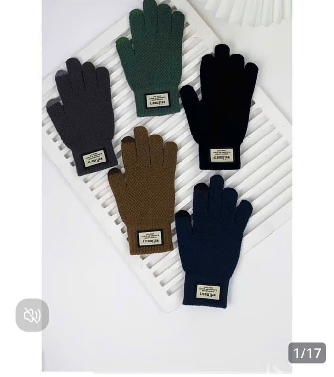 Găng tay, bao tay len nam nữ màu trơn giữ ấm chạm màn hình cảm ứng.