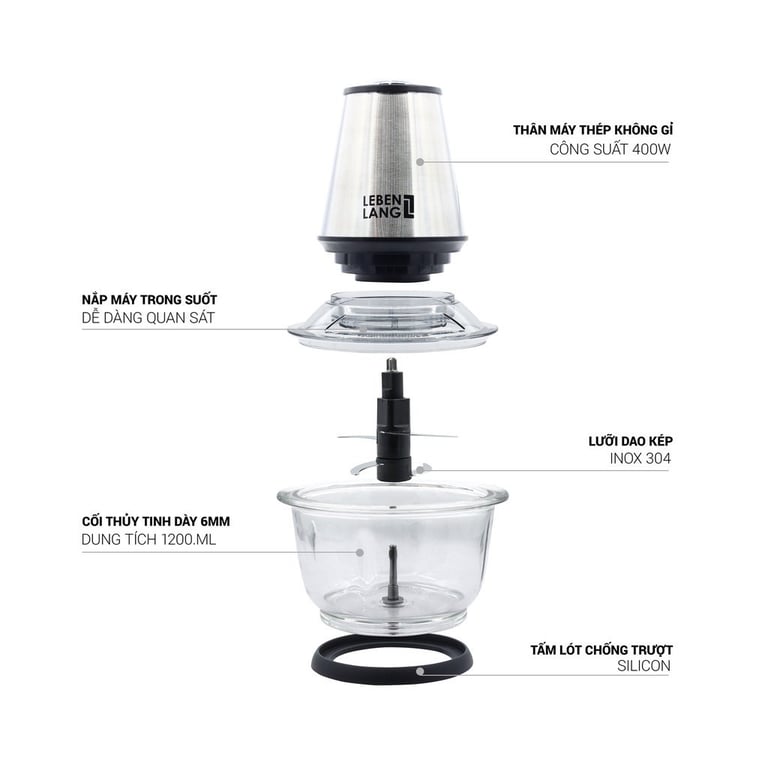 MÁY XAY THỊT LEBENLANG LBUF1920 DUNG TÍCH 1.2L