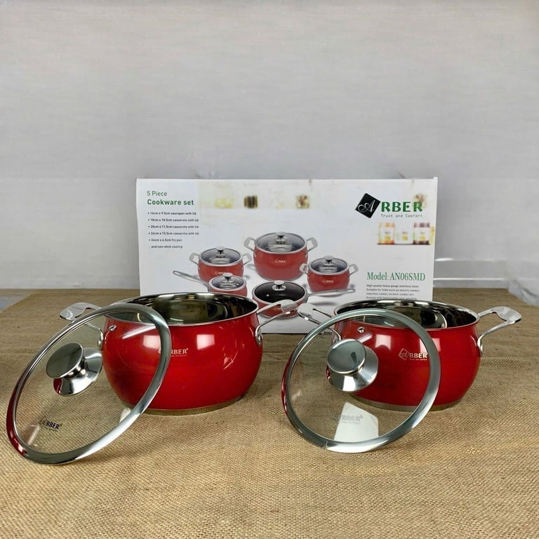 Bộ nồi inox 5 món ARBER AN06SMD màu đỏ