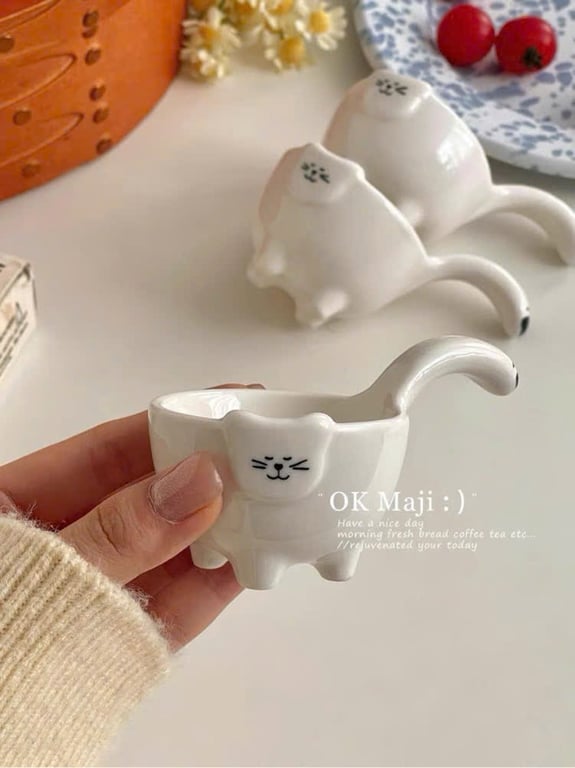 Đĩa đựng nước chấm, đĩa sứ đựng xốt, đĩa chấm mèo meo meo sâu lòng