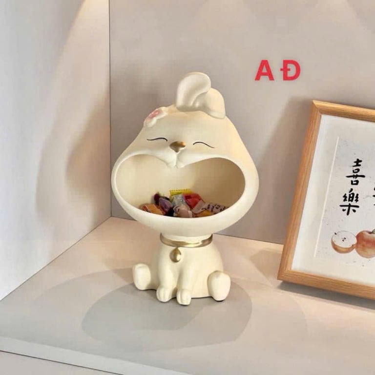 Thỏ CƯỜI ĐỂ BÀN ĐỰNG ĐỒ DÙNG, BÁNH KẸO, TRANG TRÍ