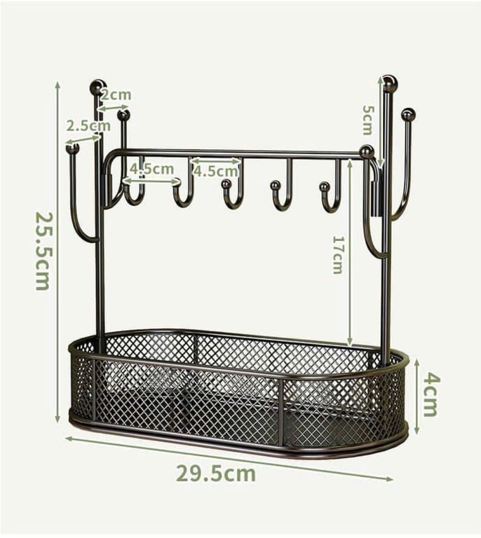 Kệ Inox 2 Tầng Có Thanh Cheo Kèm 5 Móc Tiện Lợi