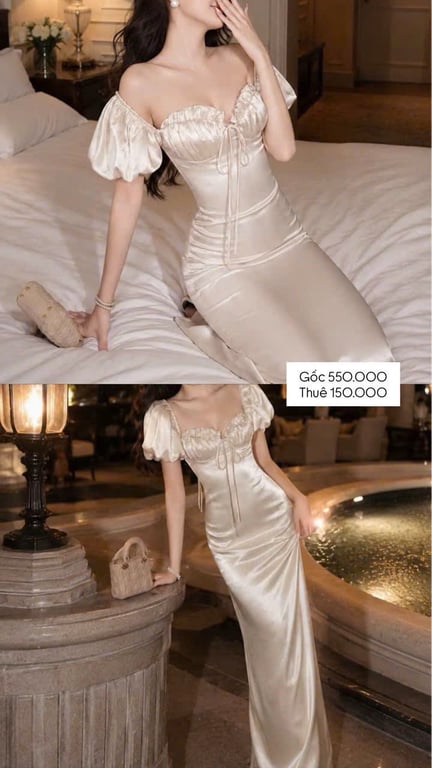 Váy lụa tay bồng