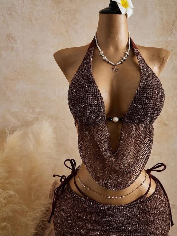 Bikini 3 mảnh cổ yếm nâu - BK14
