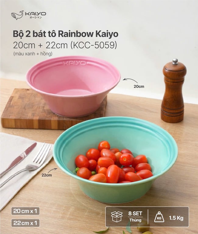 Set 2 bát tô gốm sứ cầu vồng Kaiyo 🌈🌈 Size 20 + 22cm