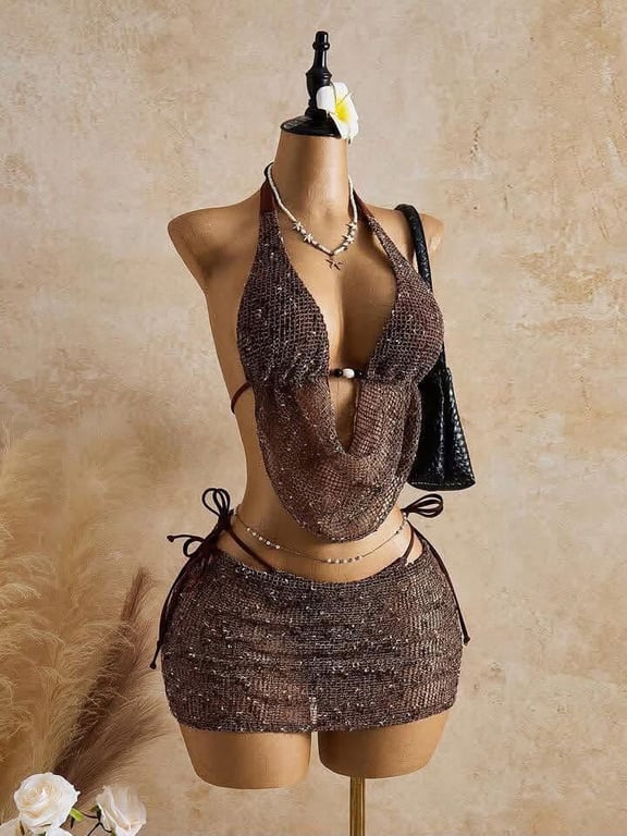 Bikini 3 mảnh cổ yếm nâu - BK14