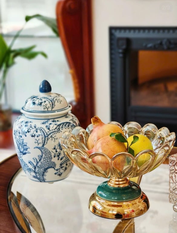 Đĩa Mứt chân đồng đựng hoa quả, Khay đựng bánh kẹo Thủy Tinh