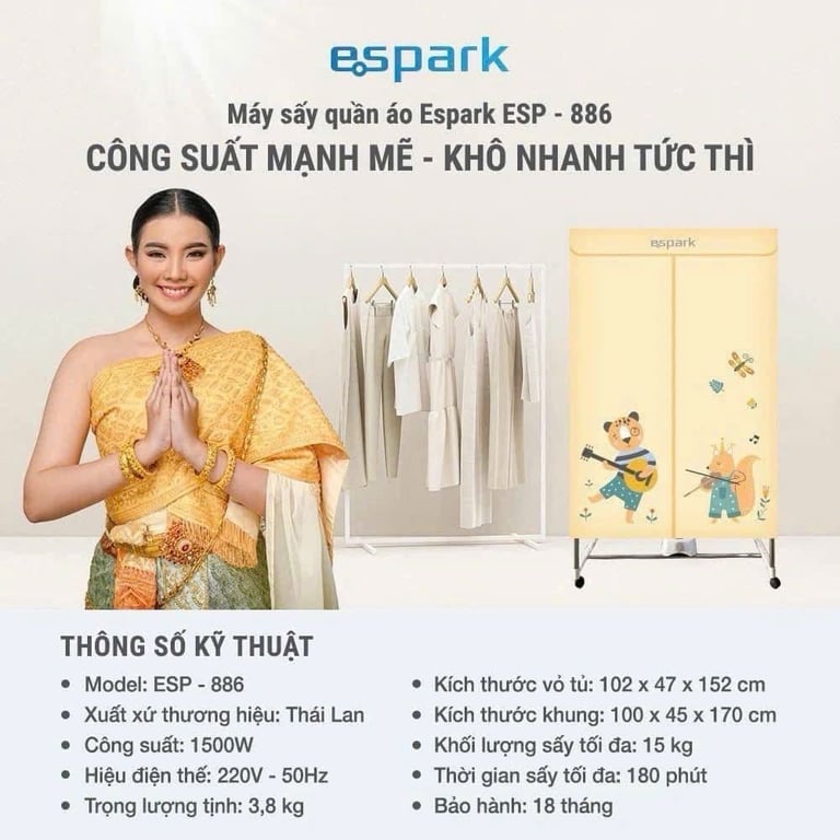 Tủ sấy Thái Lan Espark 886 1500W cao 1.7M