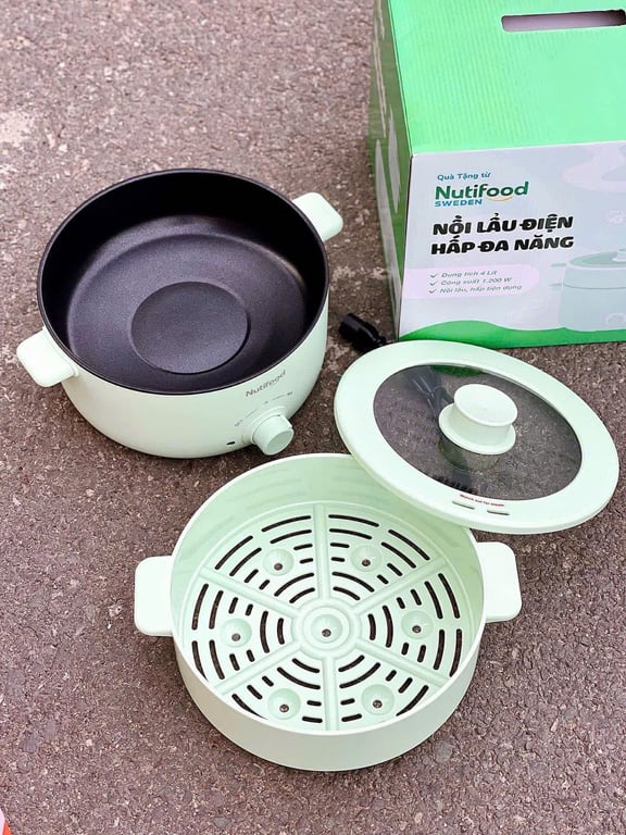 NỒI LẨU ĐIỆN, HẤP ĐA NĂNG 4 LÍT GREEN COOK - HKM NUTIFOOD