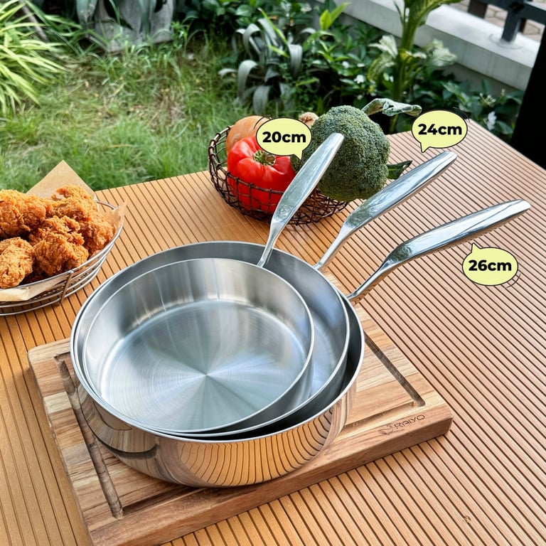 Chảo inox 316 liền khối 5-ply Premium Kaiyo - thành cao