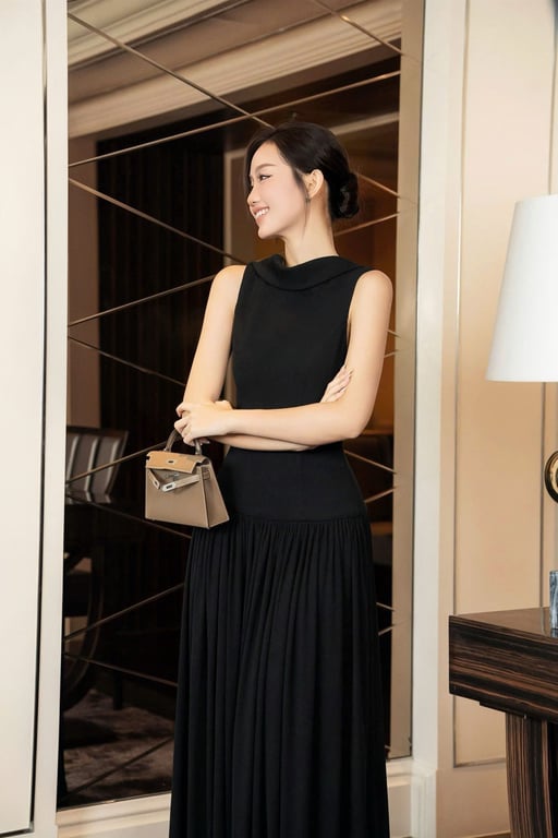 Đầm dài đen hở lưng