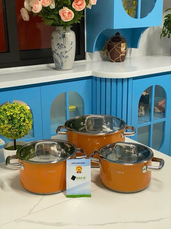 Bộ nồi từ chảo 5 món cao cấp màu cam ARBER - AN05SMC CAM CHÁY