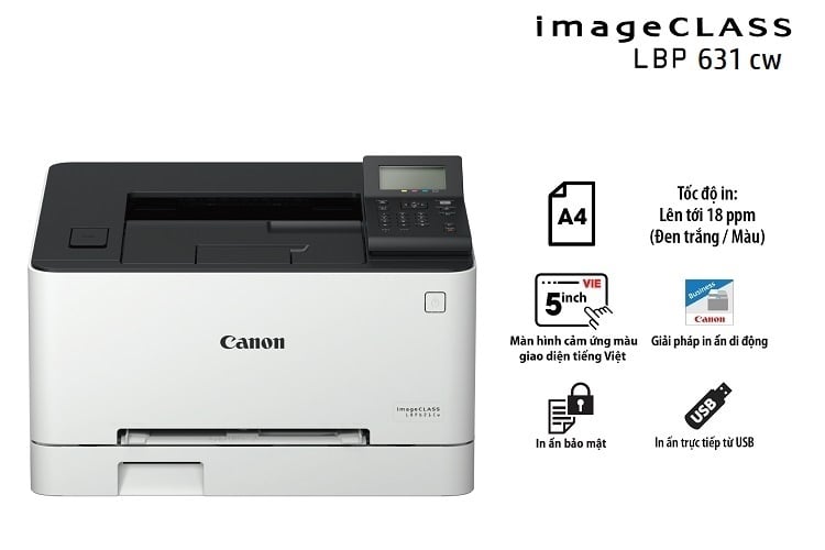 Máy In Laser Màu Đơn Năng Canon LBP631CW  - Nhập Khẩu (In Laser Màu/ USB 2.0/ LAN/ Wifi)