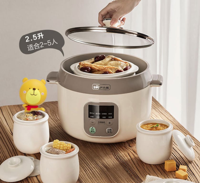 NỒI NẤU CHẬM BEAR C25K1 - Dung tích 2,5l kèm 4 thố sứ( 1 thố to 2,5L, 3 thố nhỏ 0,5L)