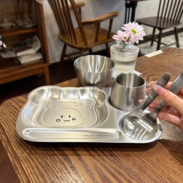 🐥 Bộ đồ ăn dặm inox 5 món hoạt hình siêu dễ thương