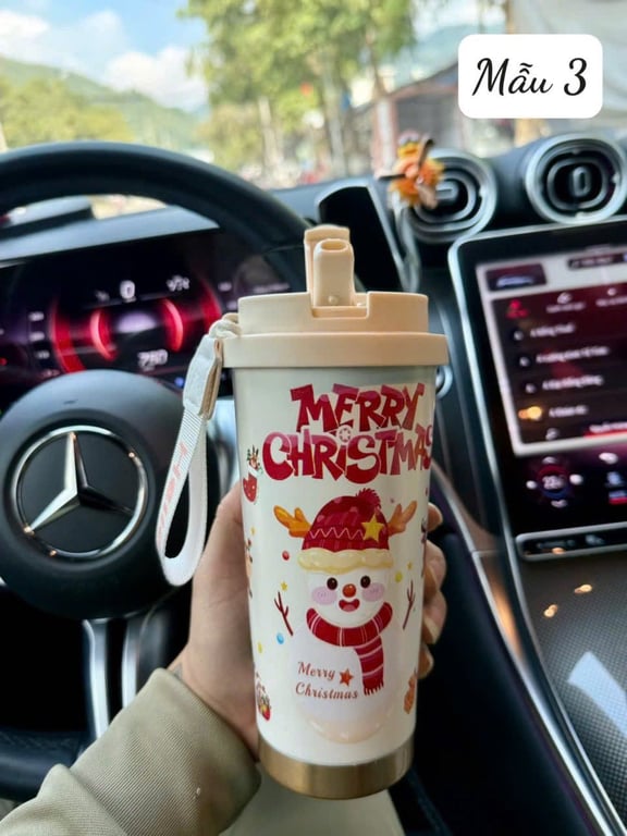 Ly Giữ Nhiệt Hoa Phong Cách Noel 500ml – Inox 316 Cao Cấp, Kèm Ống Hút Sang Trọng