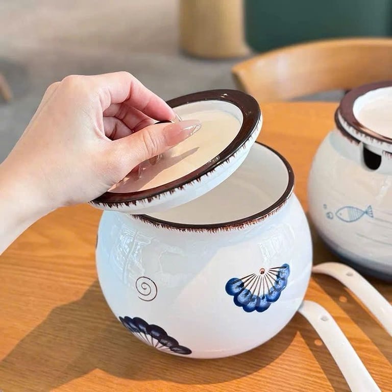 Hũ sứ đựng mỡ - đựng gia vị 1200ml