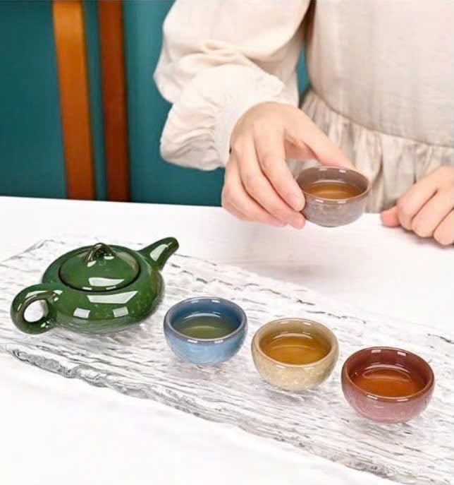 Bộ trà sứ men rạn cao cấp ( 1 ấm+ 4 chén) - GHA200