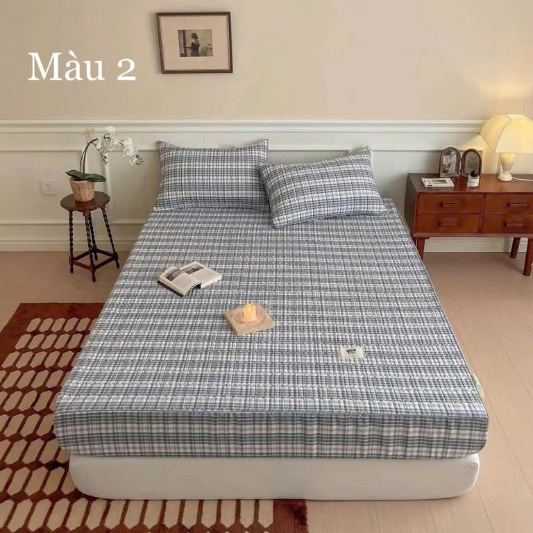 Bộ ga trần kèm vỏ gối cotton sợi tre MUJl