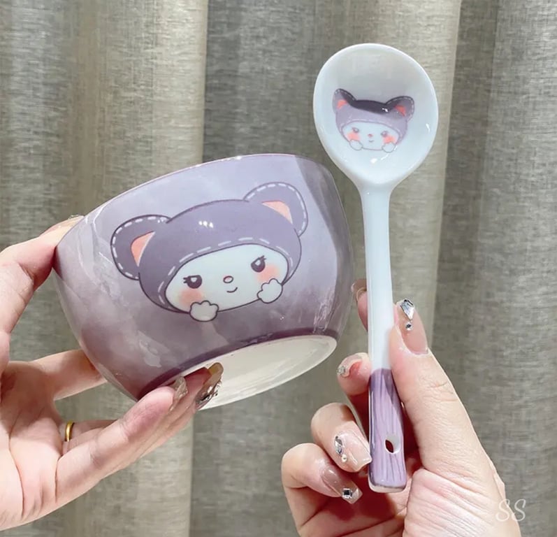 Set Bát Sứ Kèm Thìa Hình Gấu Cute