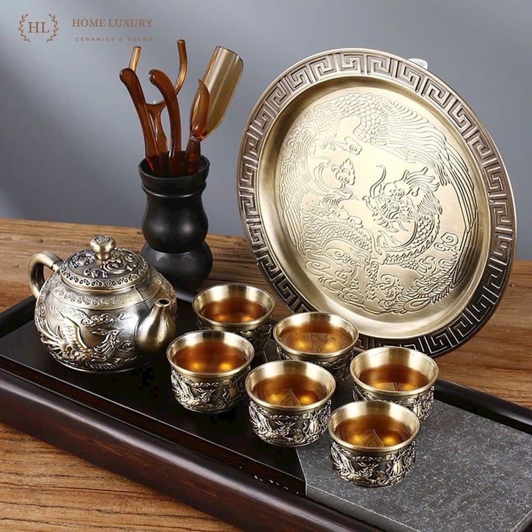 BỘ ẤM TRÀ ĐỒNG HOẠ TIẾT CỔ