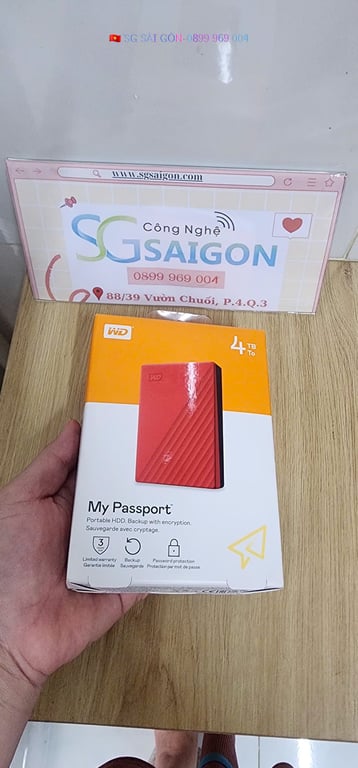 Ổ Cứng Di Động 4TB 2.5 inch WD My Passport USB 3.2 - WDBPKJ0040BRD-WESN màu đỏ