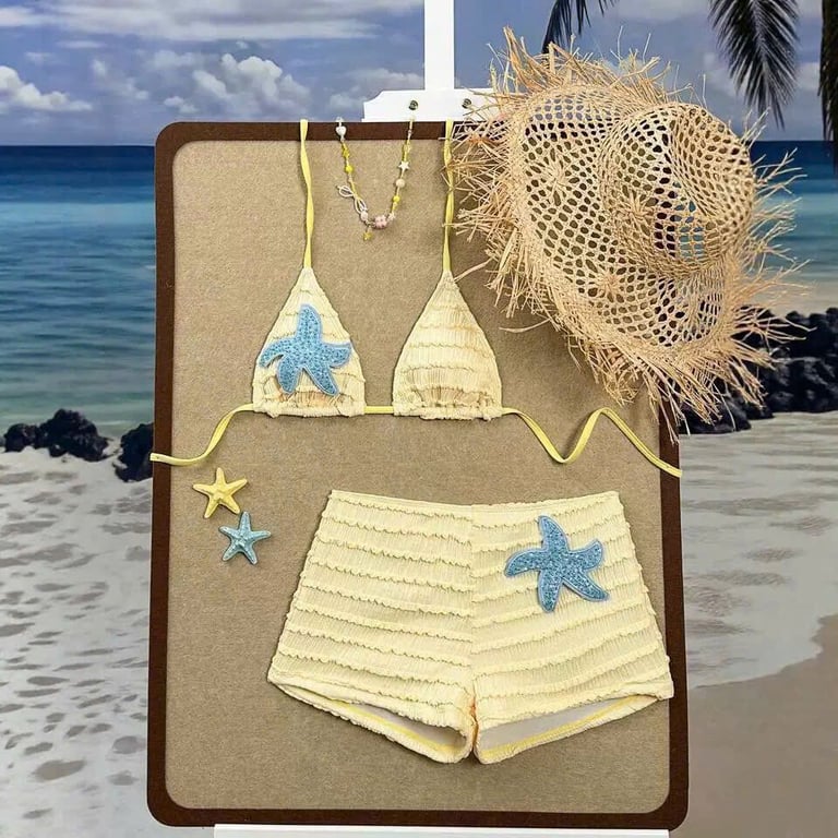 Set bikini đính sao biển xanh