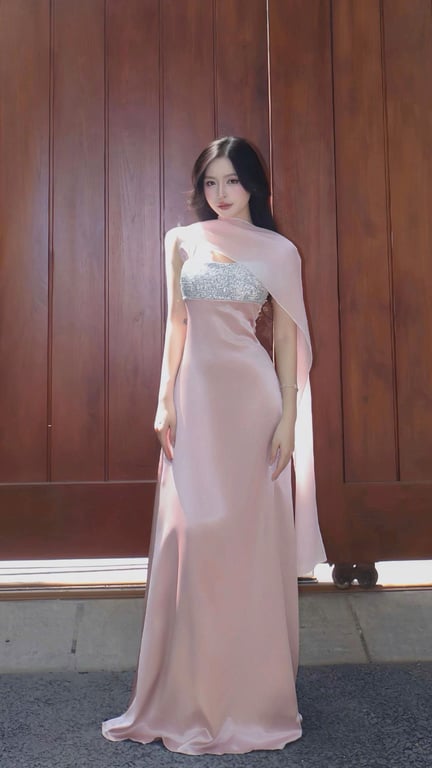 Đầm lụa hồng hot 2 dây