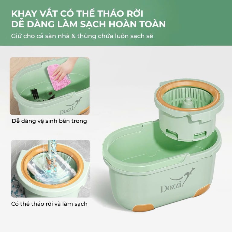 DZA336 - Bộ cây lau nhà thông minh 360 độ Dozzi kèm 4 bông lau