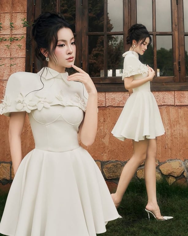 Váy be ngắn xoè khoác choàng đính hoa - DT174
