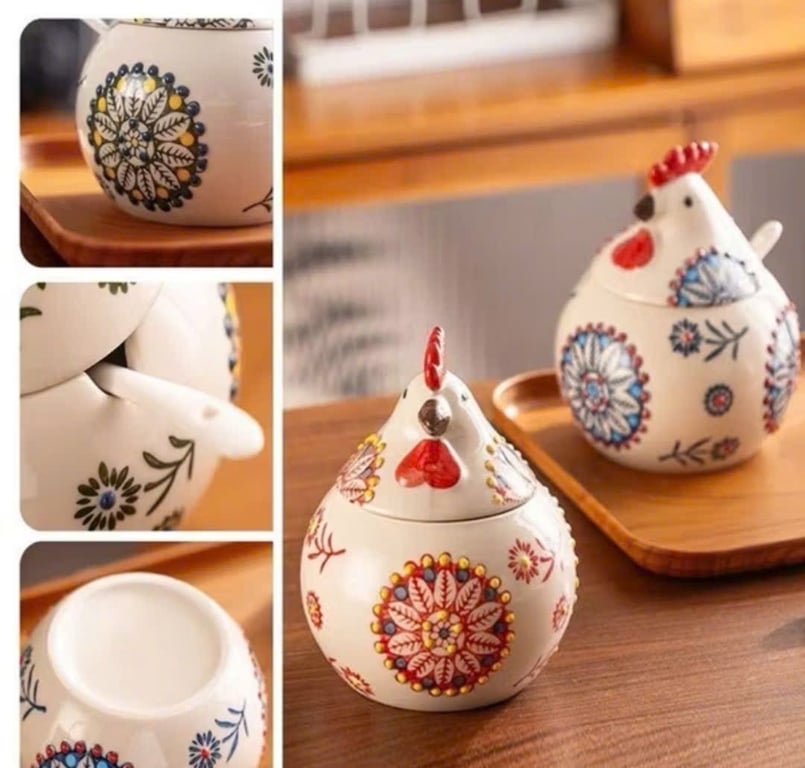 HŨ ĐỰNG GIA VỊ HÌNH CON GÀ - KÈM KHAY & THÌA TREGOER