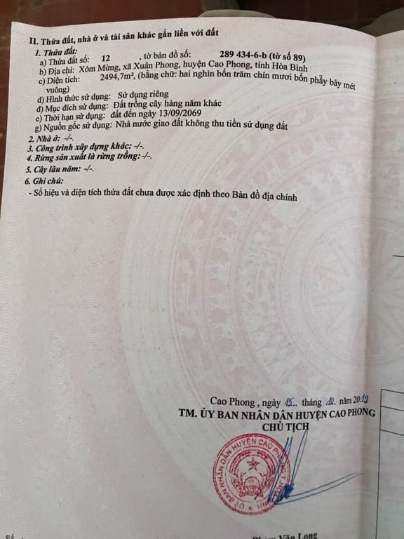 xóm Mừng, Cao Phong, Hòa Bình (2500m2)