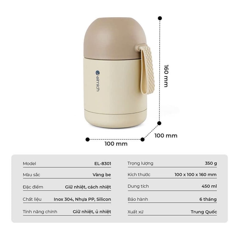 Bình đựng thức ăn giữ nhiệt inox 304 Elmich EL8301 dung tích 450ml