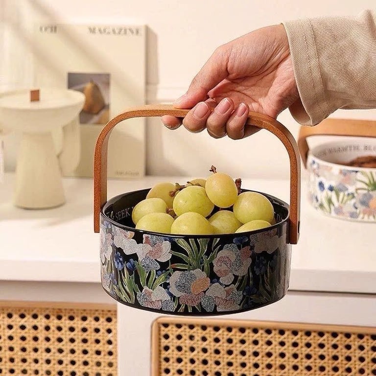 Giỏ đựng đồ ăn nhẹ, đựng trái cây khô, kẹo,...gốm sứ thiết kế theo phong cách Bắc Âu tinh tế