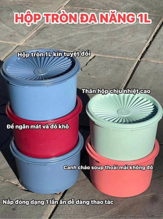 TUP07 - Bộ 5 hộp bảo quản thực phẩm Tupperware Midi Deco, dung tích 5x1Lit