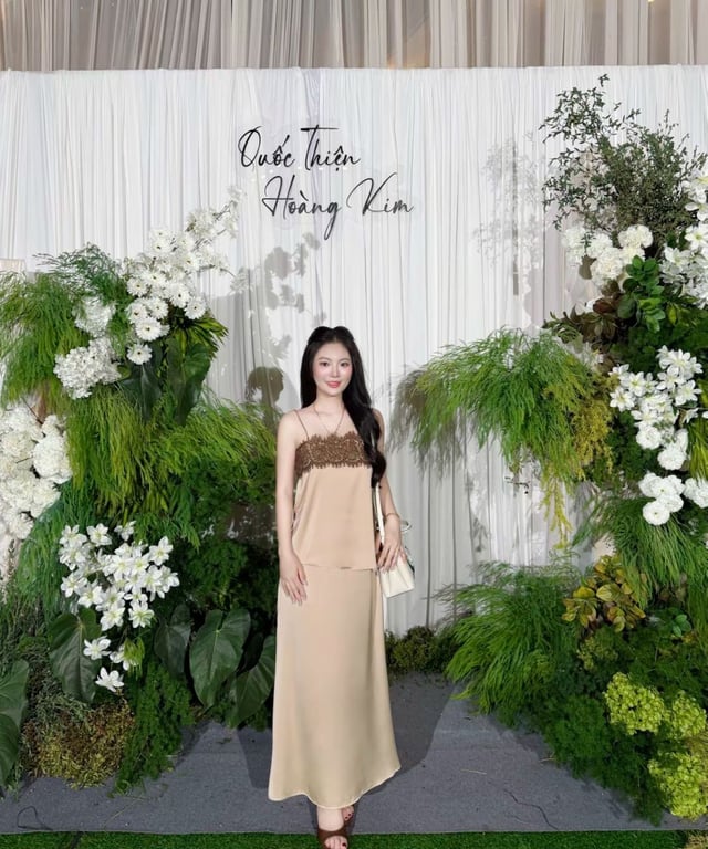Set váy lụa 2 dây phối ren