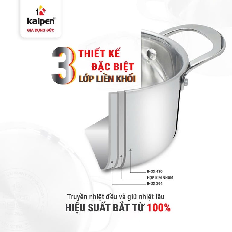 BỘ NỒI INOX 3 LỚP LIỀN KHỐI KALPEN KAMPFER KF1
