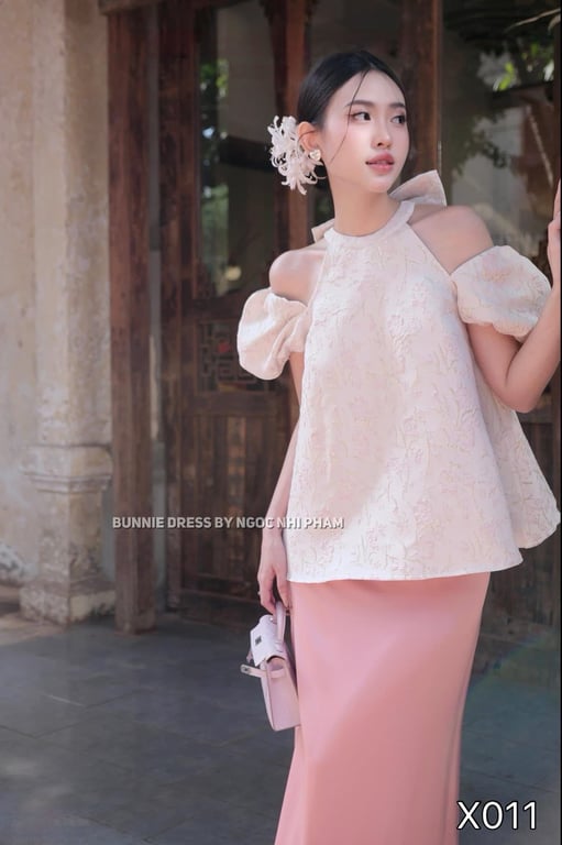 X011- set yếm gấm cổ nơ CHOUCHOU