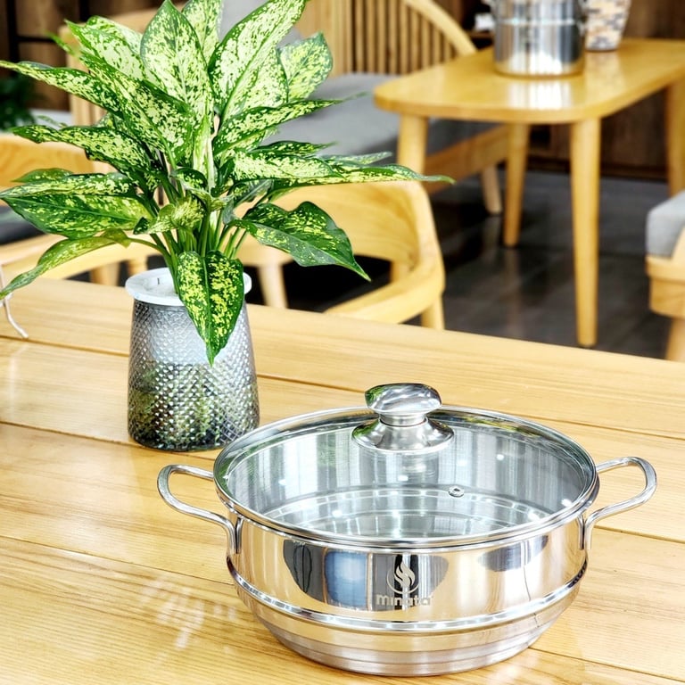 Xửng hấp 3 nấc inox - kèm VUNG KÍNH Minata size 24cm ❤️