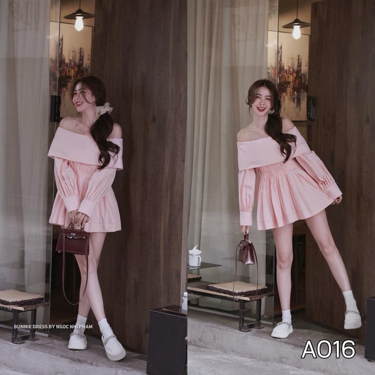 A016- váy sơ mi hồng