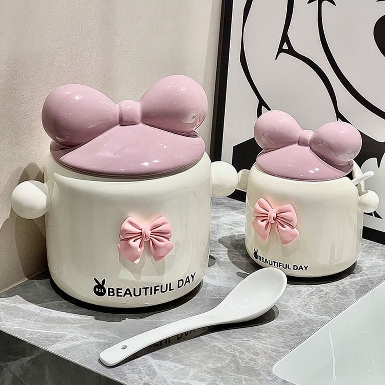 chiếc hũ sứ nơ hồng cute 1300ml