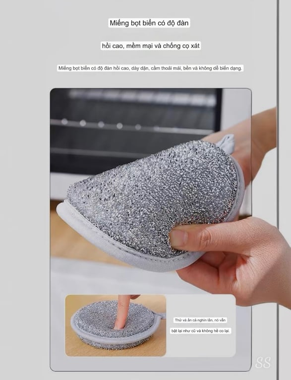 Set 3 miếng bọt biển kèm Cọ rửa xoong nồi