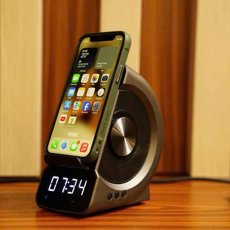 LOA BLUETOOTH iHIP (MỸ) SM02 – KIÊM SẠC KHÔNG DÂY & ĐỒNG HỒ BÁO THỨC