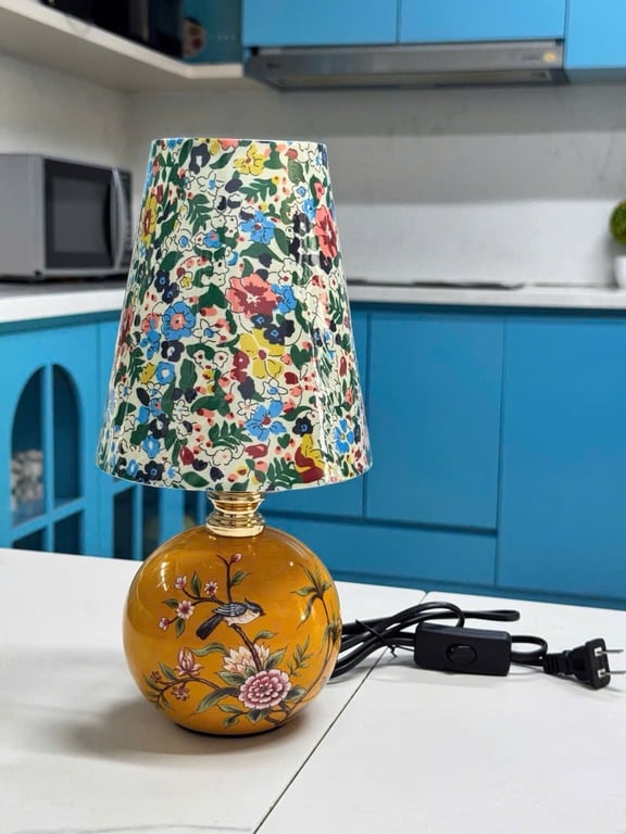 ĐÈN NGỦ GỐM HOA MEN VẼ TAY THỦ CÔNG