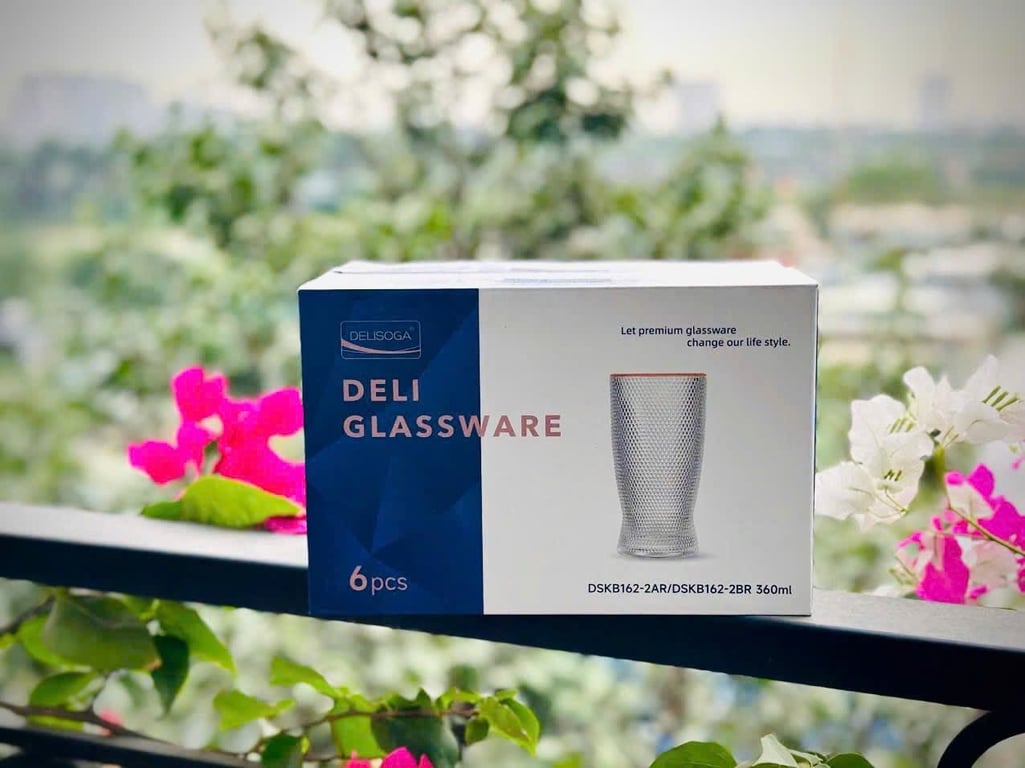 BỘ 6 CỐC THUỶ TINH HOẠ TIẾT CHẤM TRÒN CAO CẤP 360ML DÁNG CAO